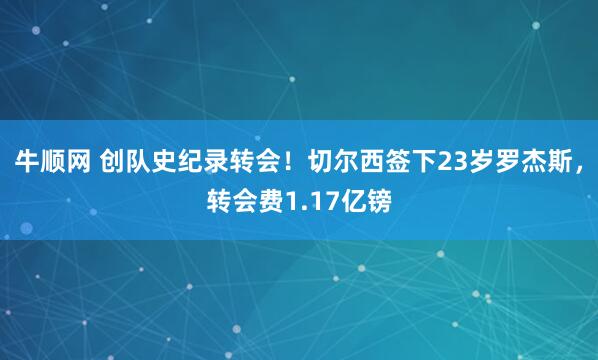 牛顺网 创队史纪录转会！切尔西签下23岁罗杰斯，转会费1.17亿镑